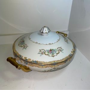 Vintage Noritake China Japan 11” Floral Gold Trim Serving Bowl / Tureen With Lid